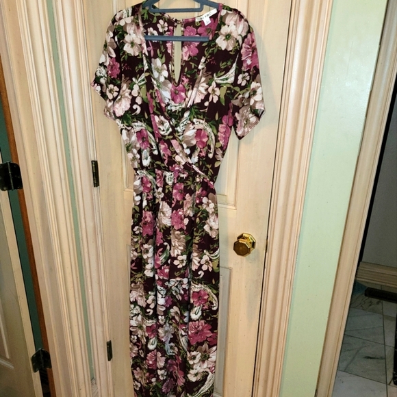 miami Pants - Miami Romper Misses sz L with long overlay like Dress Burgundy Floral